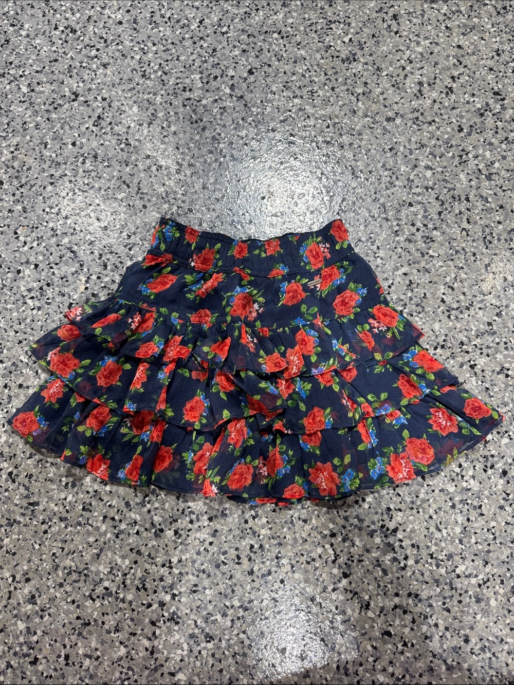 abercrombie kids Navy Tiered Skirt with Red Rose Print